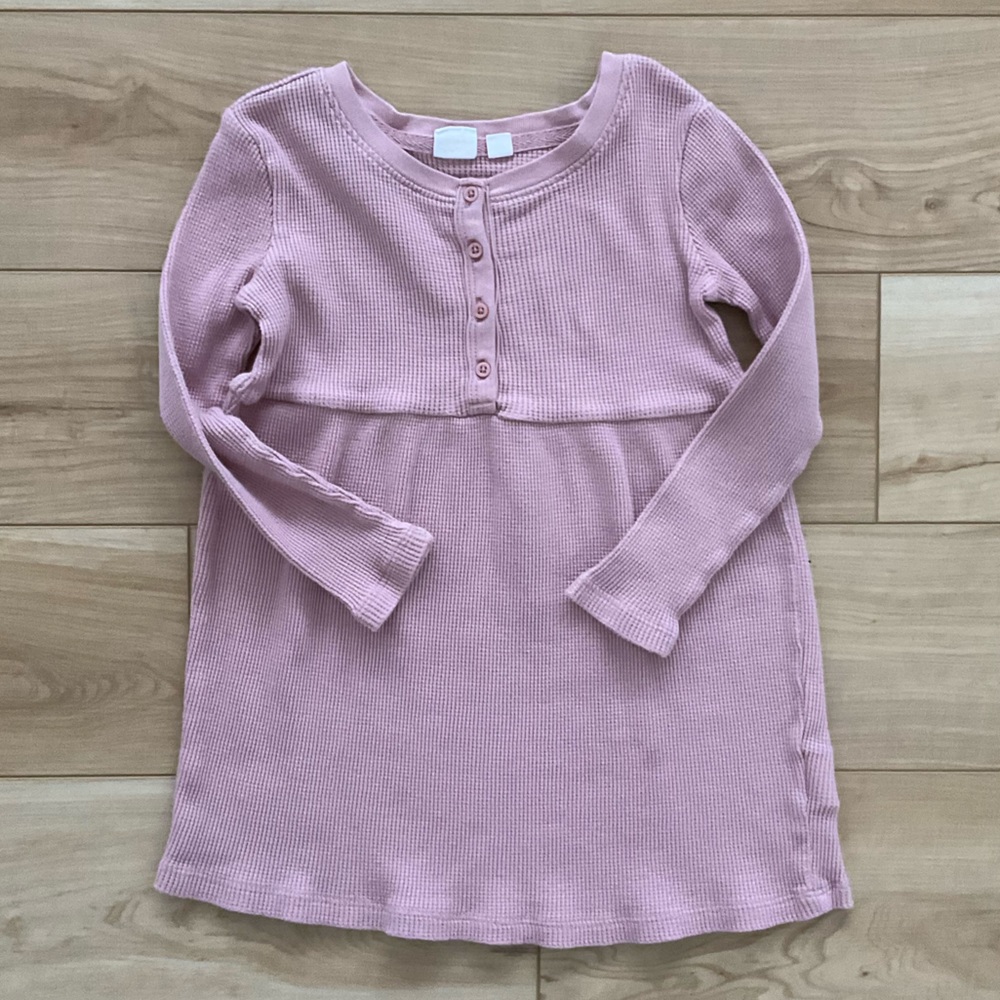 Gap Kids mauve pink waffle knit Henley button up empire waist dress, 4/5T